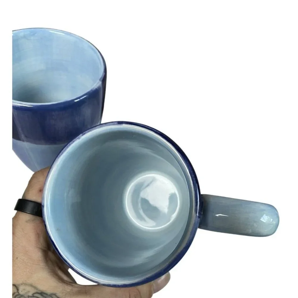 Crate & Barrel Ceramic Blue Gradient Coffee Mugs Set Of Two Kitchenware